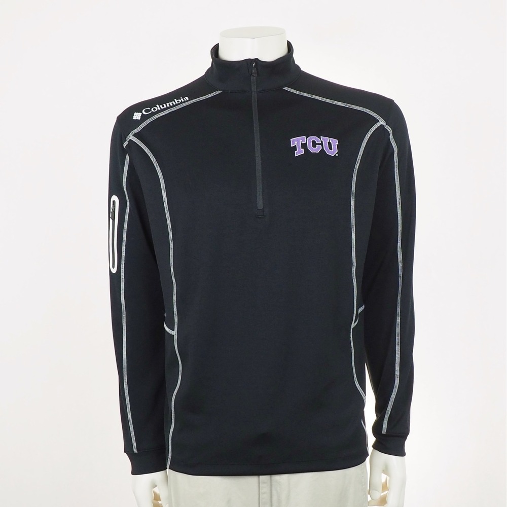 New Columbia Golf Shotgun Pullover Shirt Mens Medium Black TCU Horned Frogs